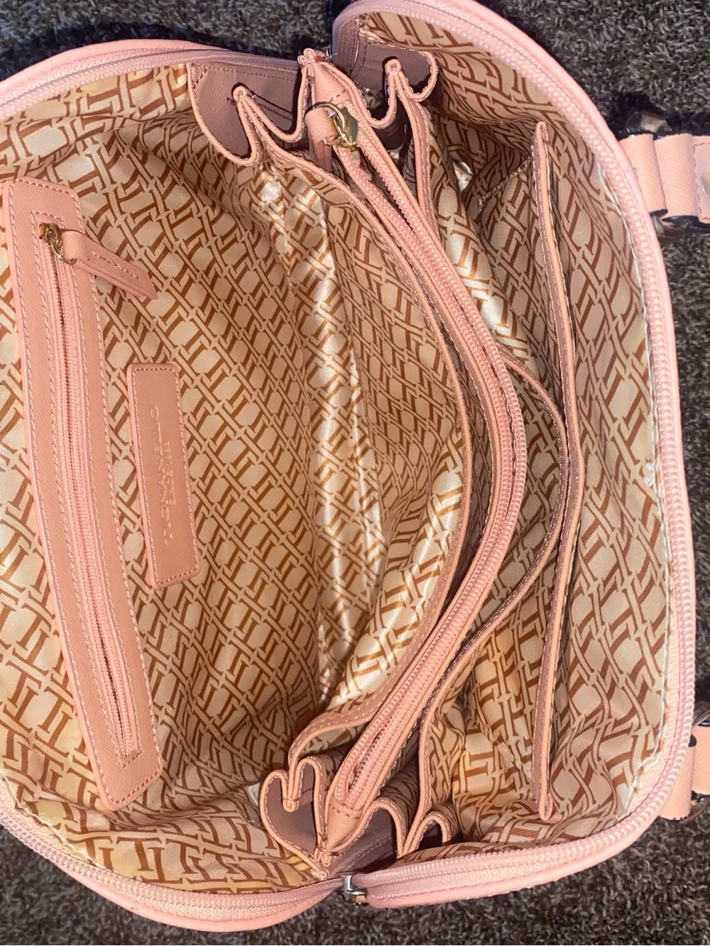 Tignanello Blush Pink Dome Satchel Shoulder Handbag Purse Gold Tone Large Zip